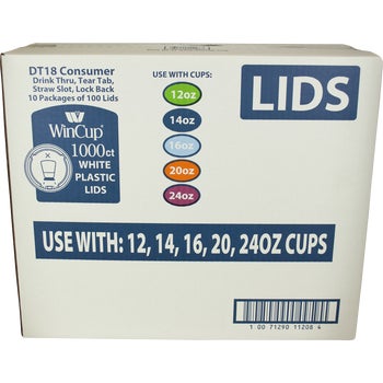 WinCup Cold and Hot Foam Cup Lids, 12-24 oz, White, 1000 ct