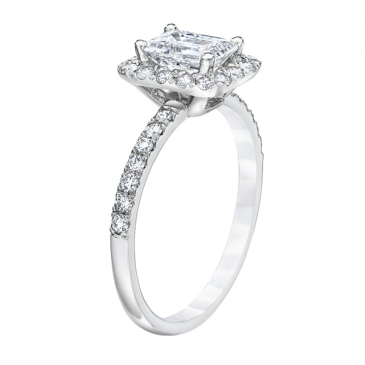 Emerald Cut 1.68 ctw VS1 Clarity, F Color Diamond Platinum Halo Ring ...