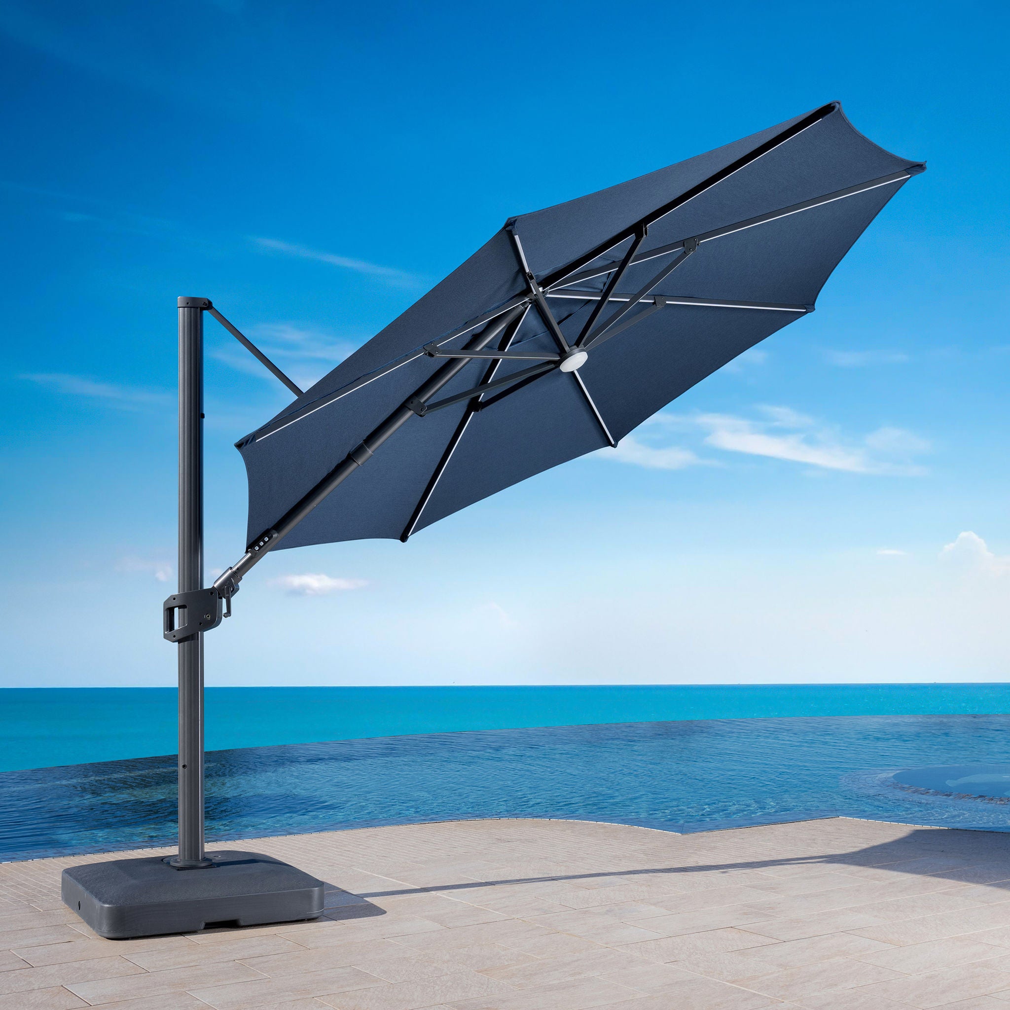 11 foot outdoor patio umbrella multicolor 3 Tiers Table Umbrella Khaki / 9FT the most resilient and solid material for prolonged sun exposure SunVilla 11' Color Changing LED