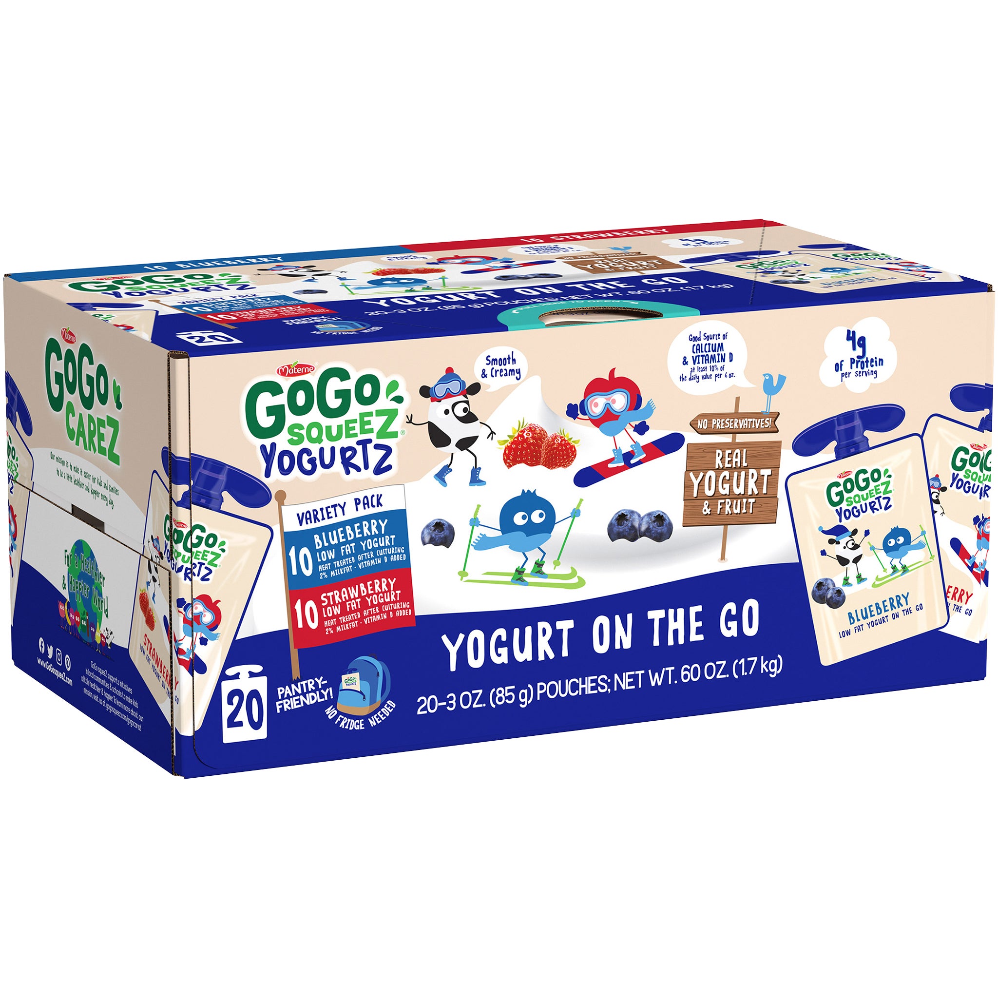 GoGo SqueeZ YogurtZ, Yogurt on the Go, Variety Pack, 3 oz, 20 ct