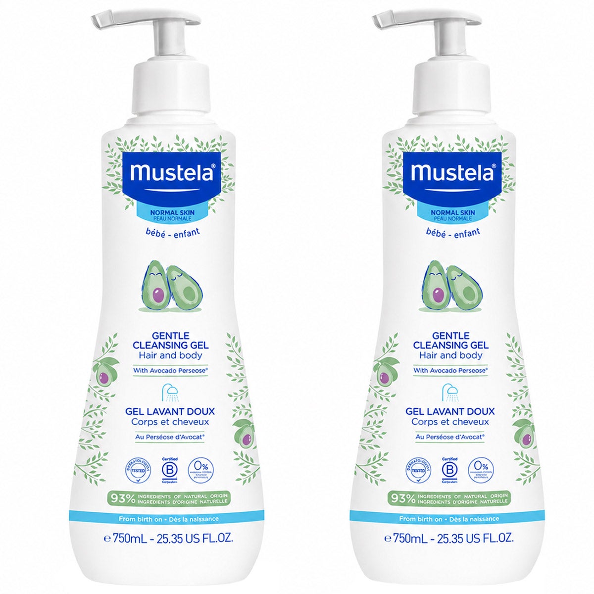 Mustela Baby Gentle Cleansing Gel - Baby Hair & Body Wash, 25.35 fl oz, 2-Pack