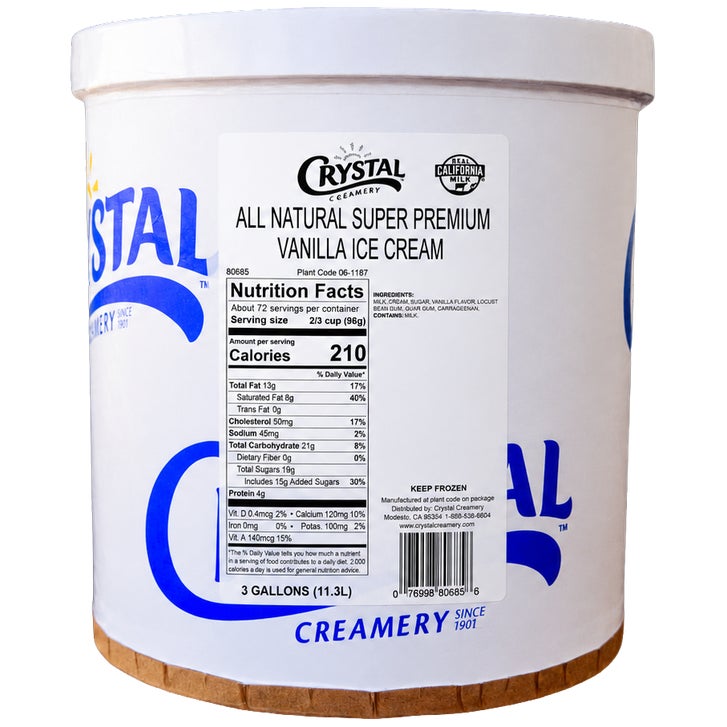 Crystal Creamery Premium Ice Cream, Vanilla, 3 gal