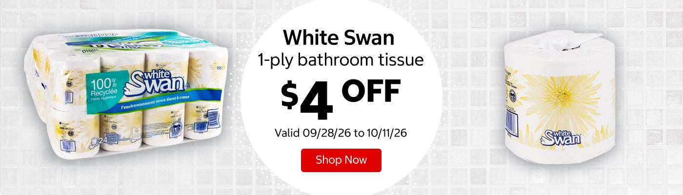 White Swan 1-ply bathroom tissue $4 OFF Valid 09/28/26 to 10/11/26 Shop Now 