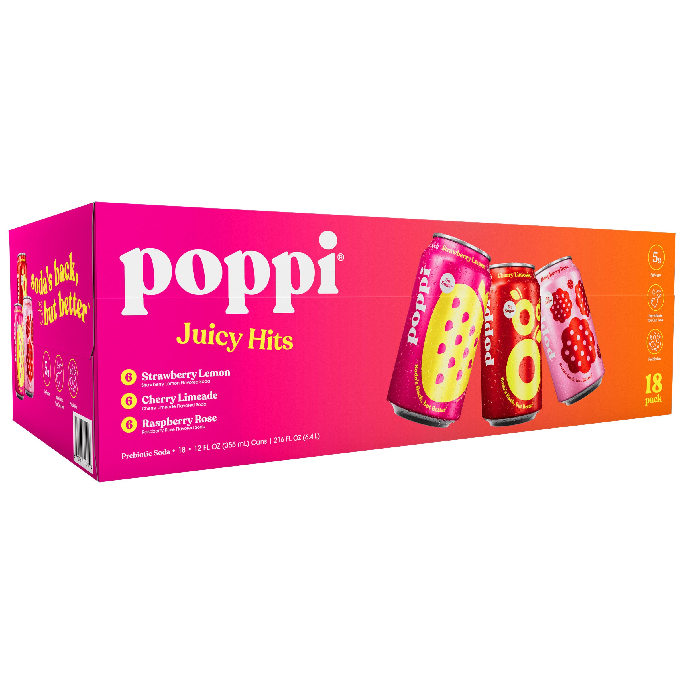 Poppi Soda, Juicy Hits Variety Pack, 12 fl oz, 18-count | Costco