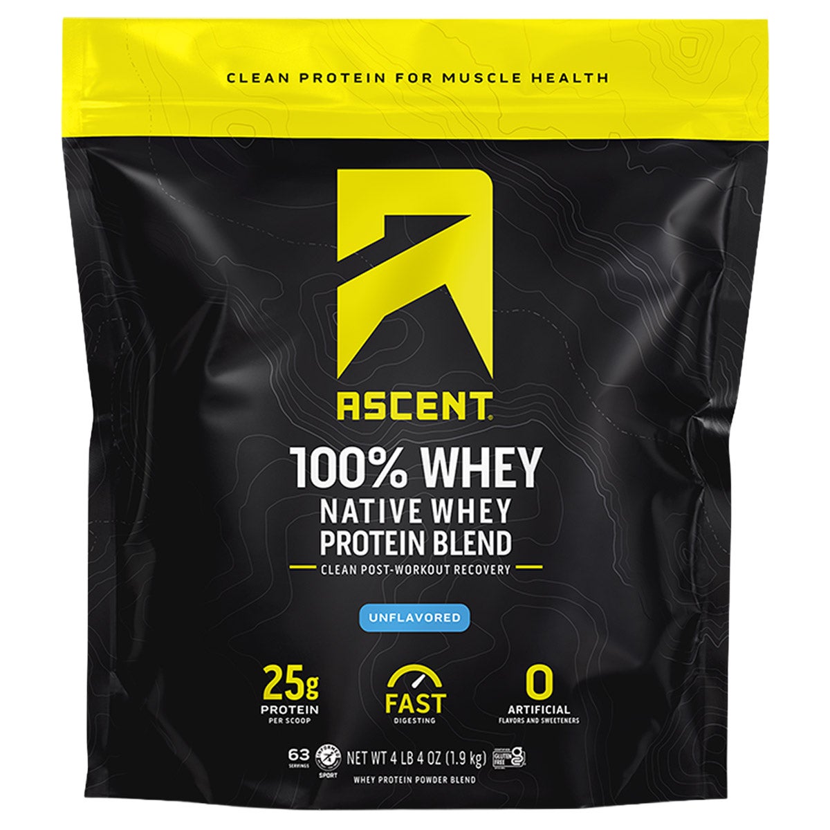 Ascent 100% Whey, Native Whey Protein Blend, Unflavored, 4.25 lbs