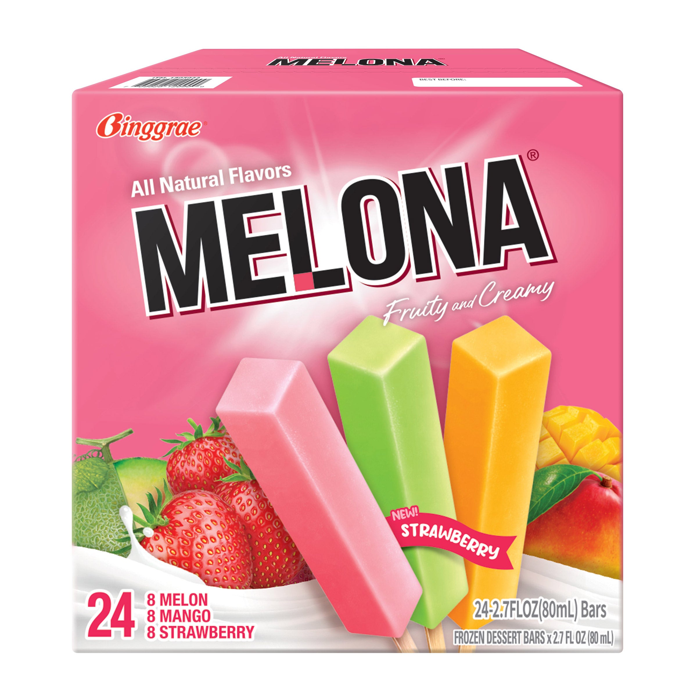 Melona Ice Bars Mango, Coconut & Melon, 24-count