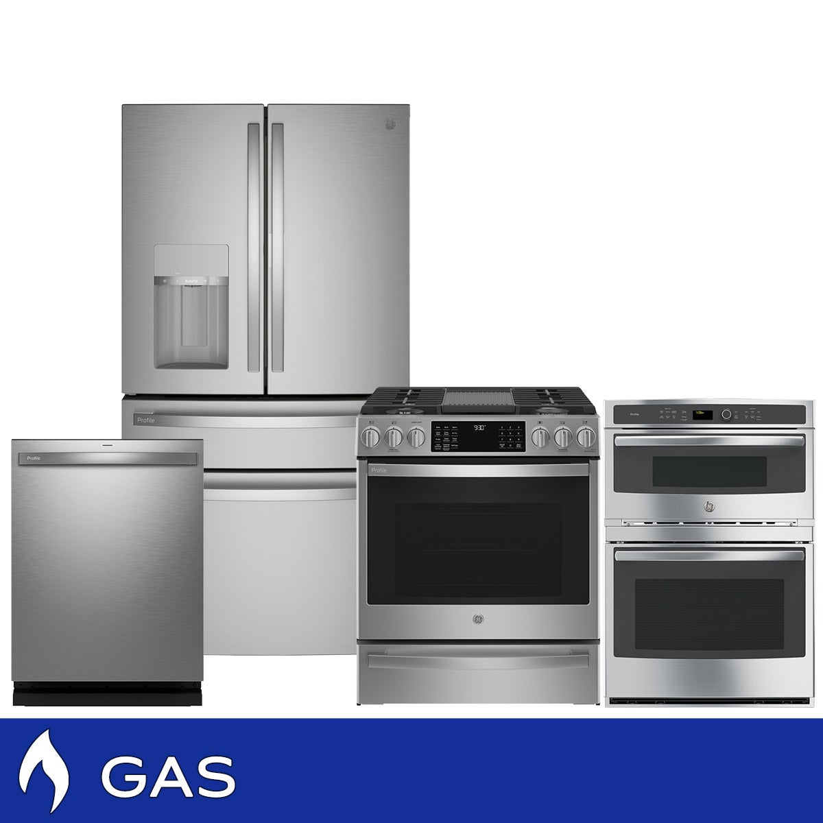 GE Profile 4-Piece GAS Kitchen Package with 27.9 cu. ft. 4-Door French Door Refrigerator