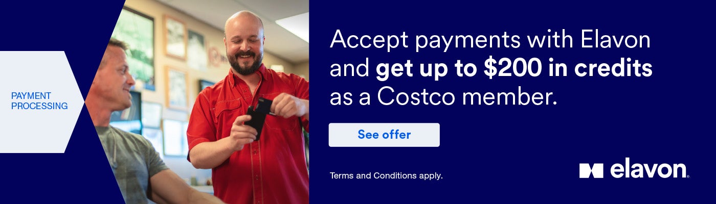 Payment Processing. Accept payments with Elavon and get up to $200 in credits as a Costco member. Terms and Conditions apply. See offer