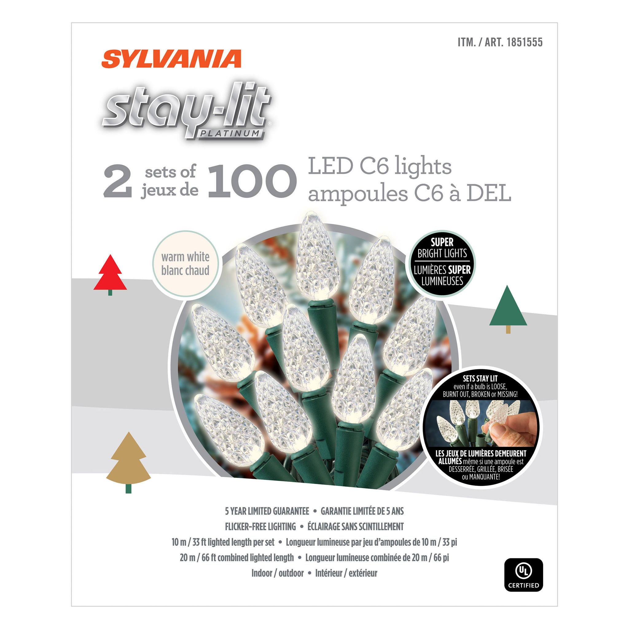 Sylvania 2 x 100 C6 Warm White LED Christmas Lights | Costco