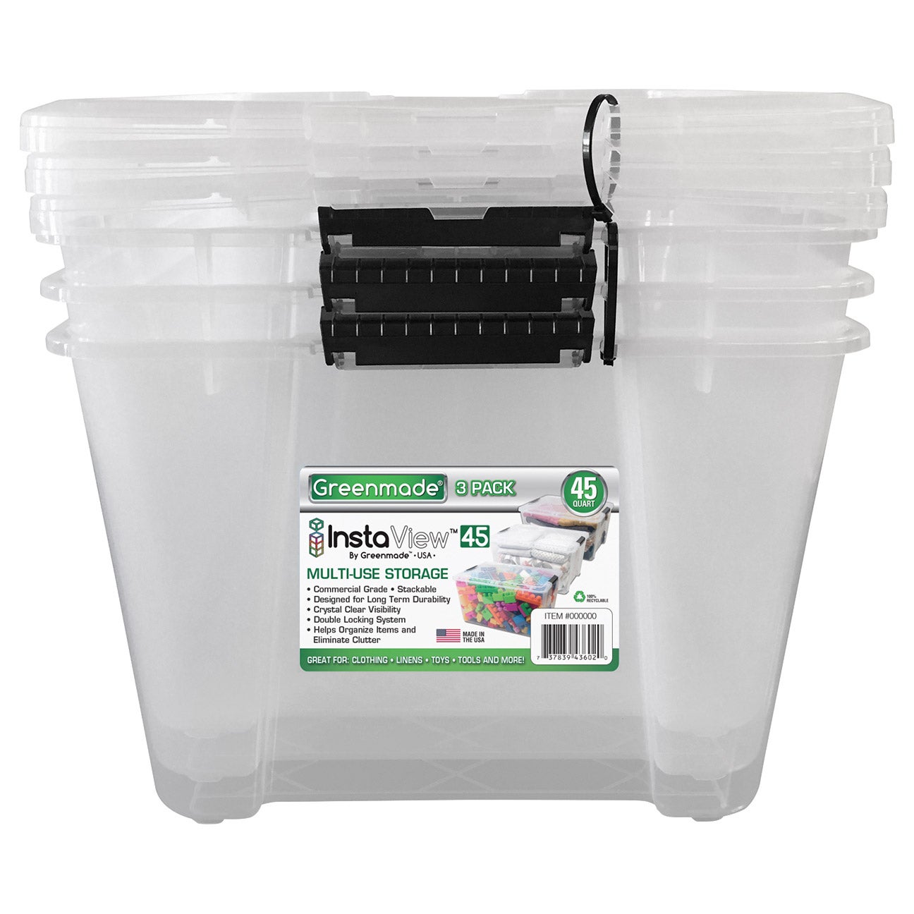 GREENMADE 45QT 3PK STORAGE LOCKING HANDLES W/LID