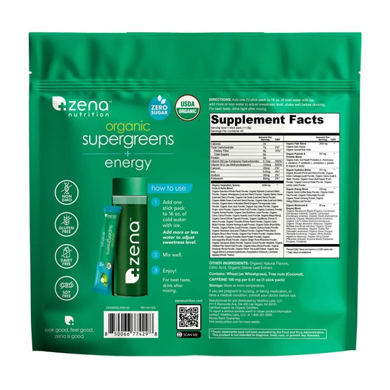 Zena Supergreens Plus Energy, 45 Stick Packs | Costco