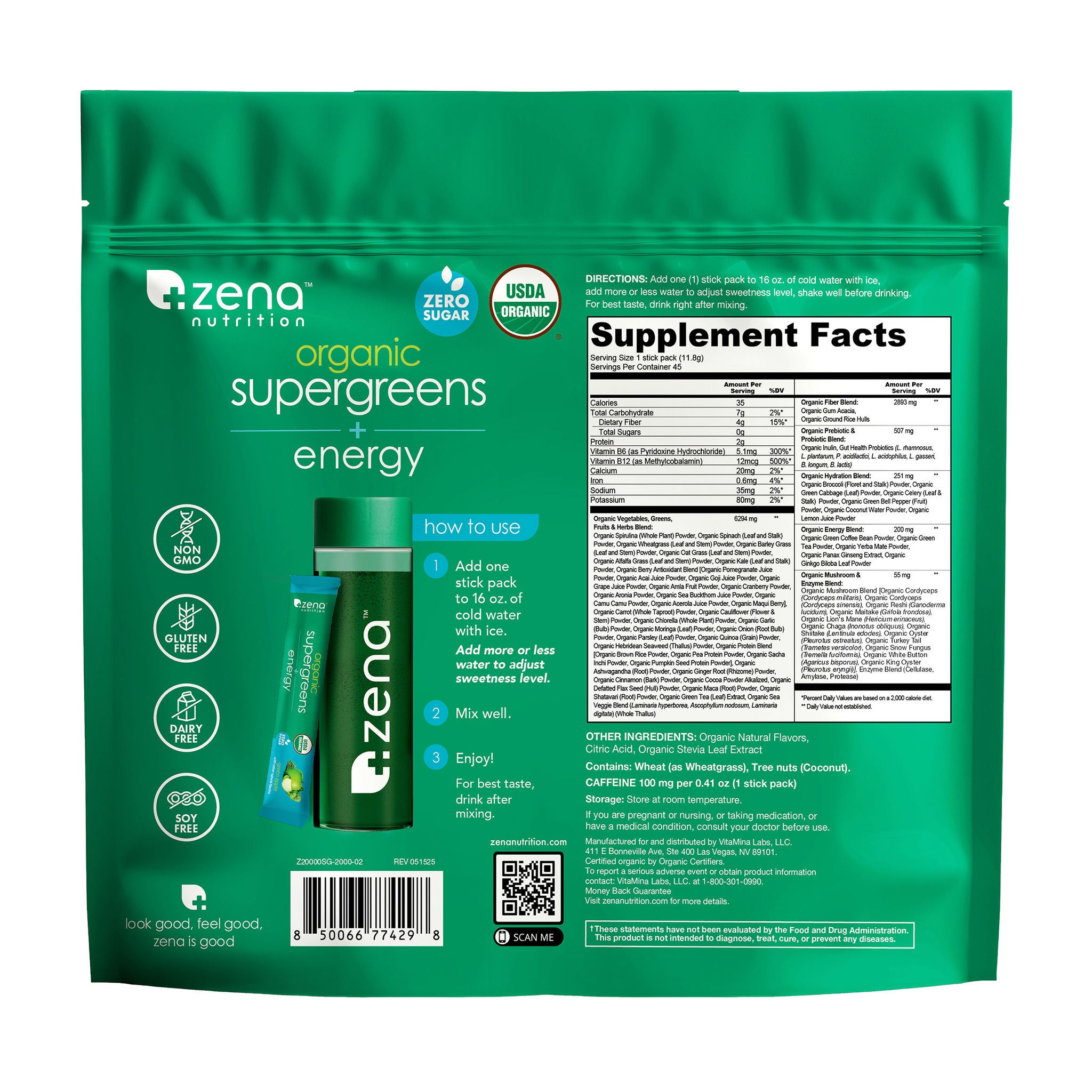 zenaoページ Zena Supergreens Plus Energy, 45 Stick Packs | Costco