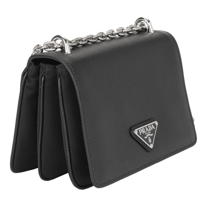 Prada Nylon and Saffiano Leather Shoulder Bag, Black | Costco