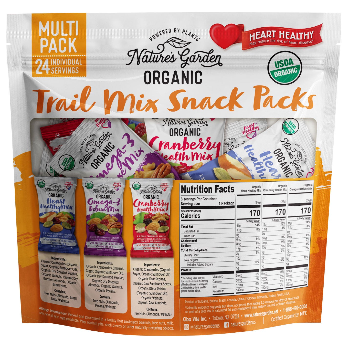 Nature's Garden Organic Trail Mix Snack Packs, Variety Pack, 1.2