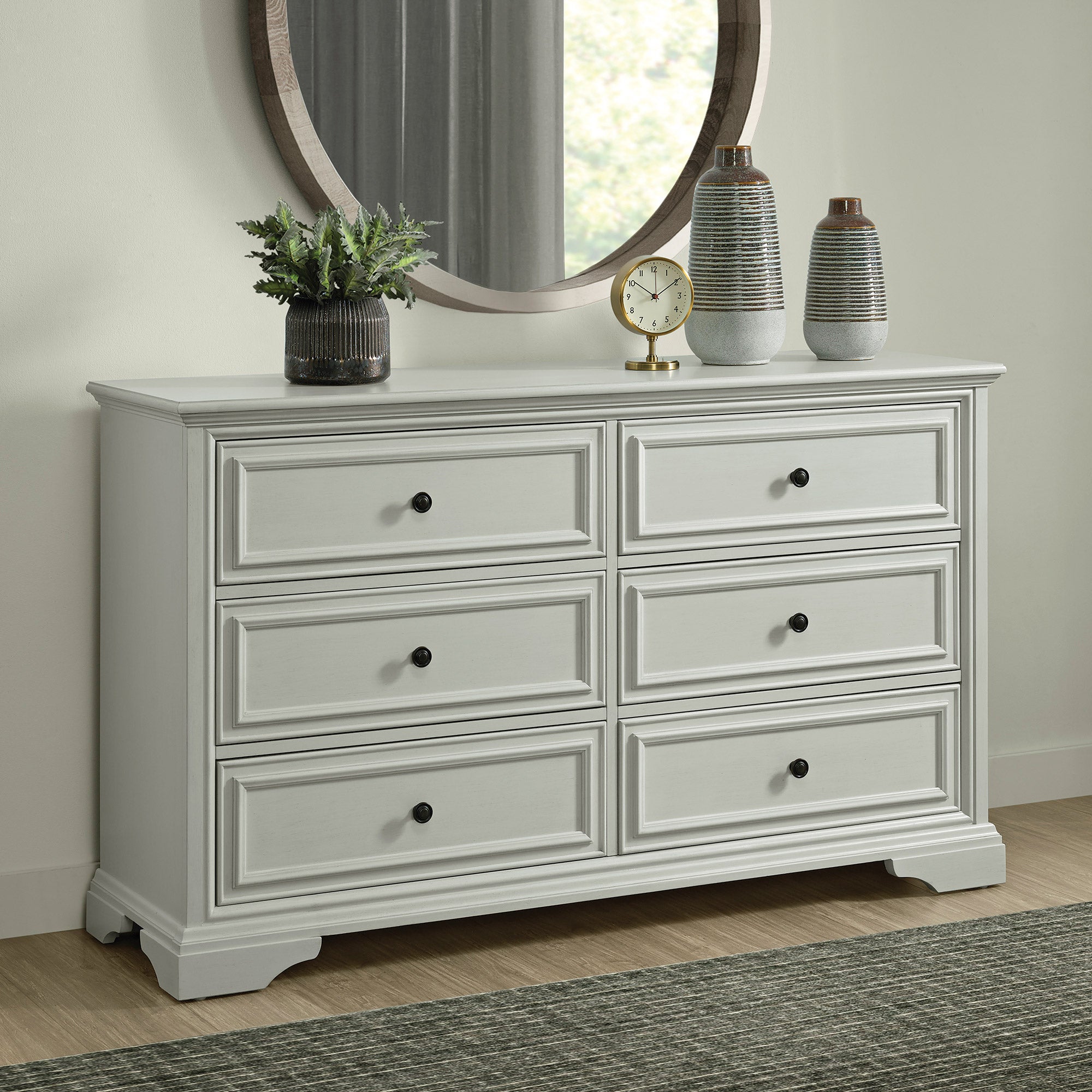 costco white dresser This GORGEOUS Vanity is at Costco! It has a bright finish, a temper glass top, and 9 drawers with hot tool storage! It also has 2 USB ports and is 51"W x 20.5"D x 63.4"H! ($599.99) #costco Anistyn 6-Drawer Dresser | Costco