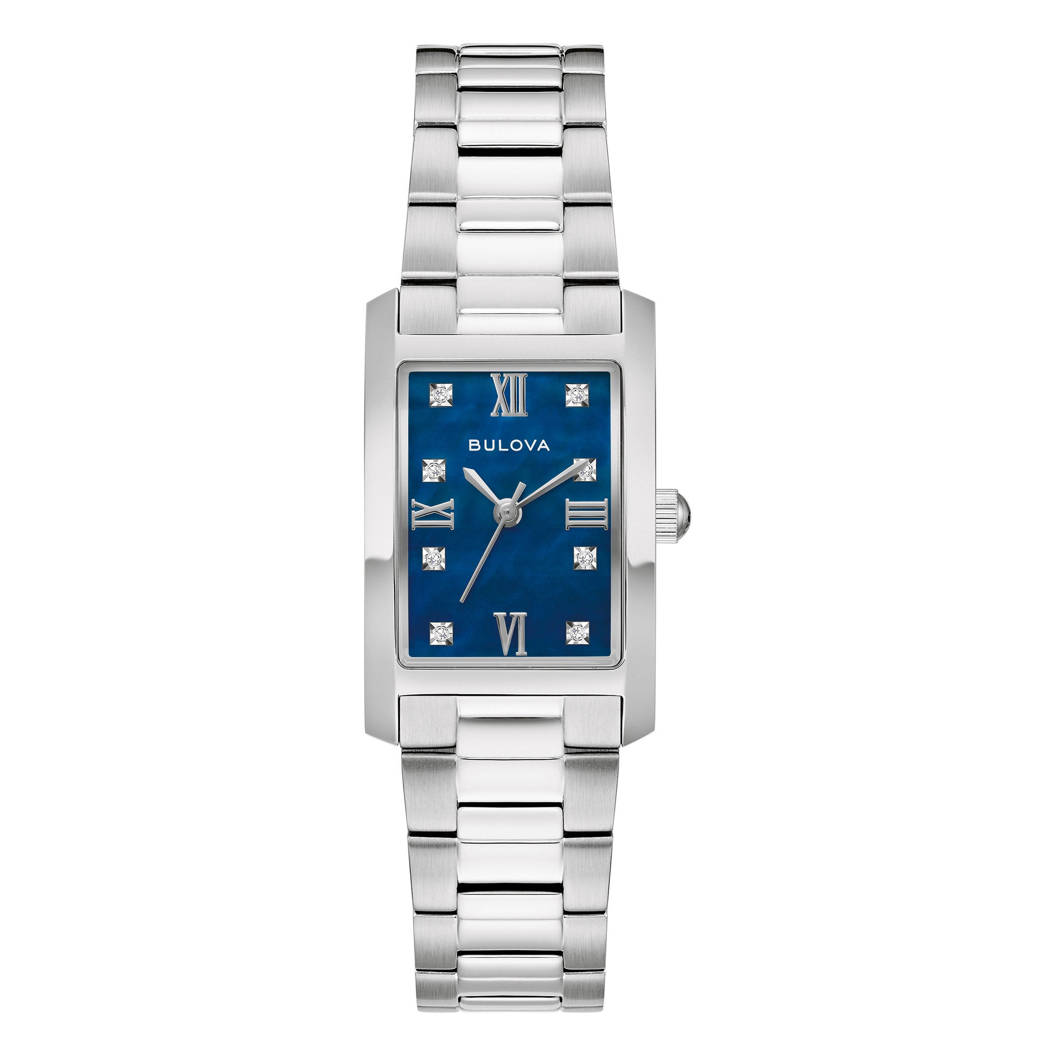 Bulova Classic Stainless Steel Diamond Rectangle Blue Dial Women's Quartz