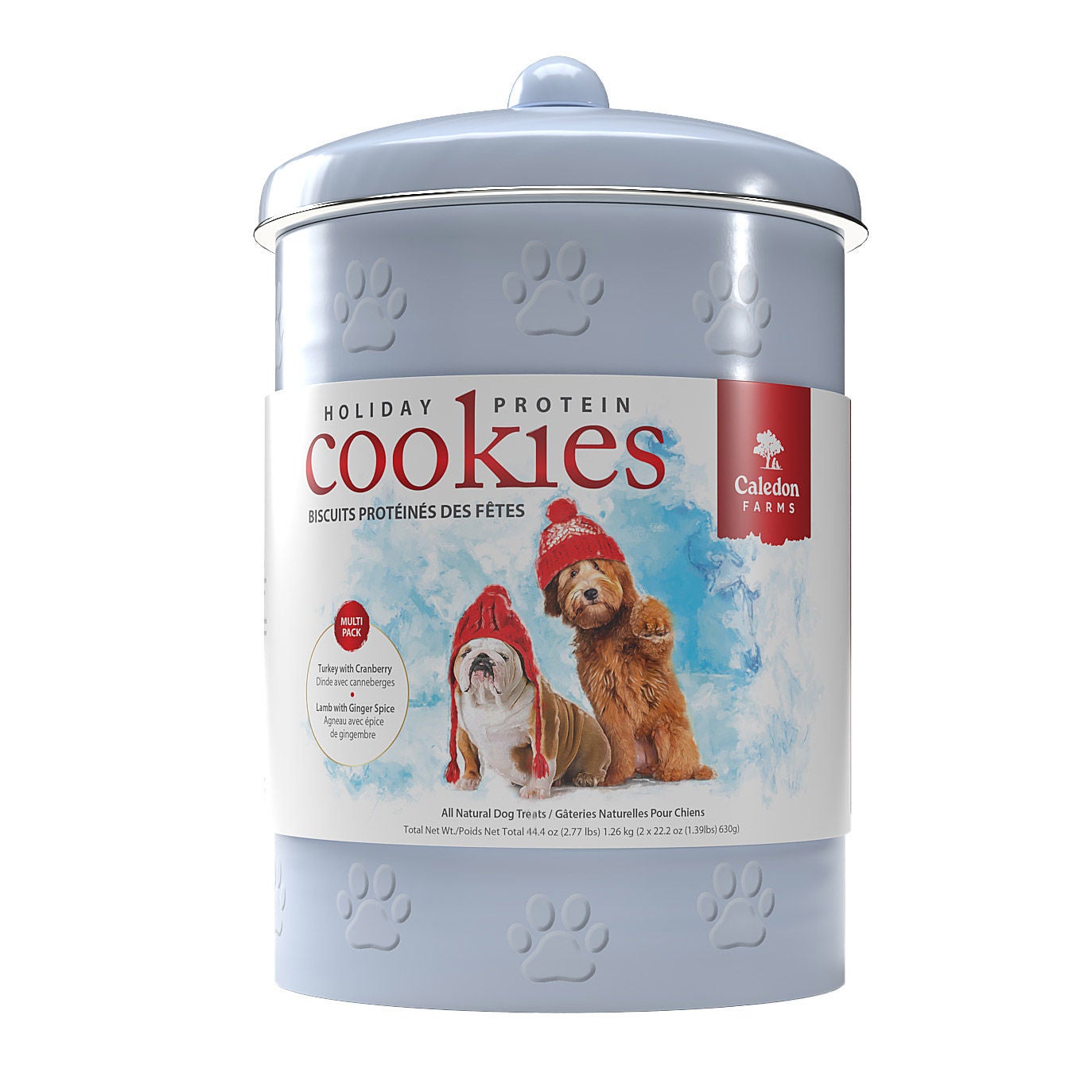 Caledon Farms Protein Cookie Dog Treats in Holiday Gift Tin 1.25