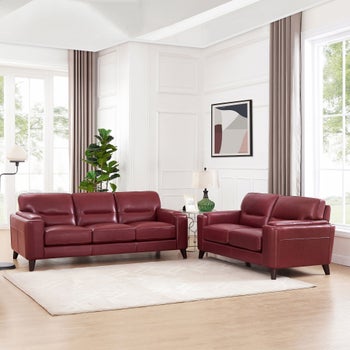 Prospera Home Sorena Top-grain Leather Sofa and Loveseat