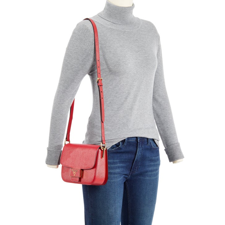 Prada Saffiano Leather Embleme Bag, Fuoco (Red) | Costco