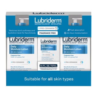 Lubriderm Daily Moisture Lotion, Fragrance Free 24 fl oz, 2-count + 6 fl oz Travel Size