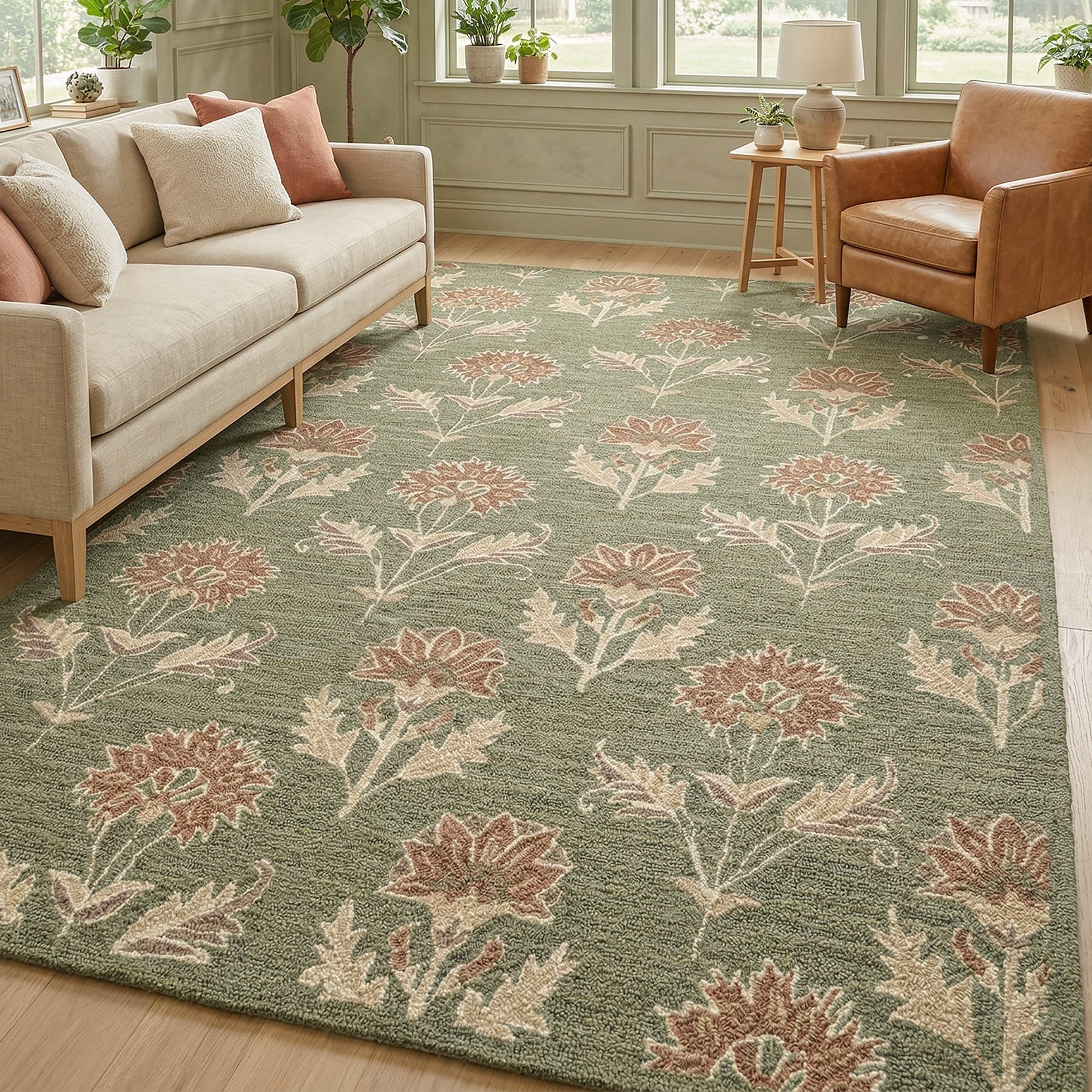 Obeetee Delilah Hand Tufted Wool Area Rug, Oris Green, 7'9” x 9'9
