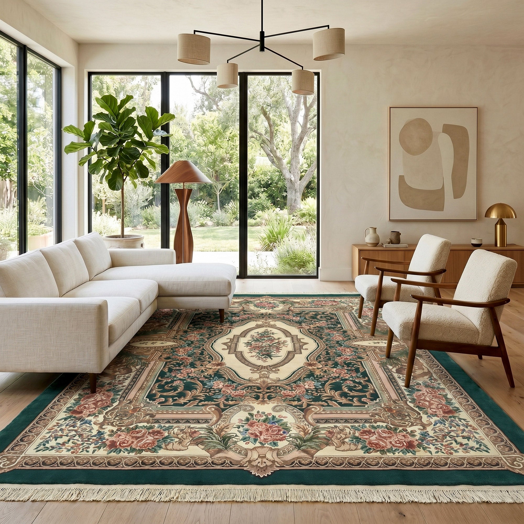 Montacute Hand Knotted Area Rug, Trieste Green, 9' x 12'