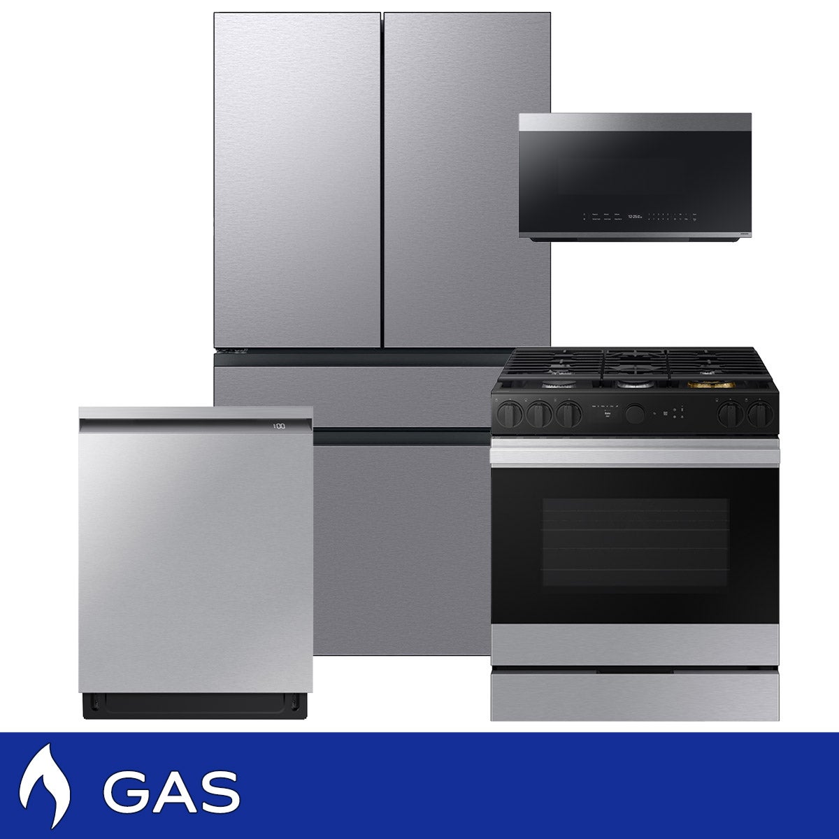 Samsung 4-piece GAS Kitchen Package with French Door Counter Depth Refrigerator