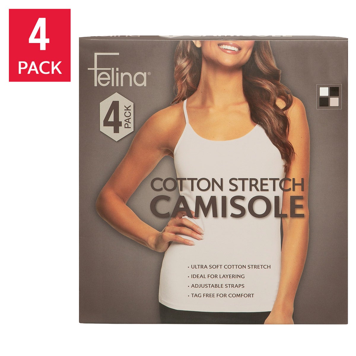 Felina Women's Cotton Stretch Camisole, 4-pack