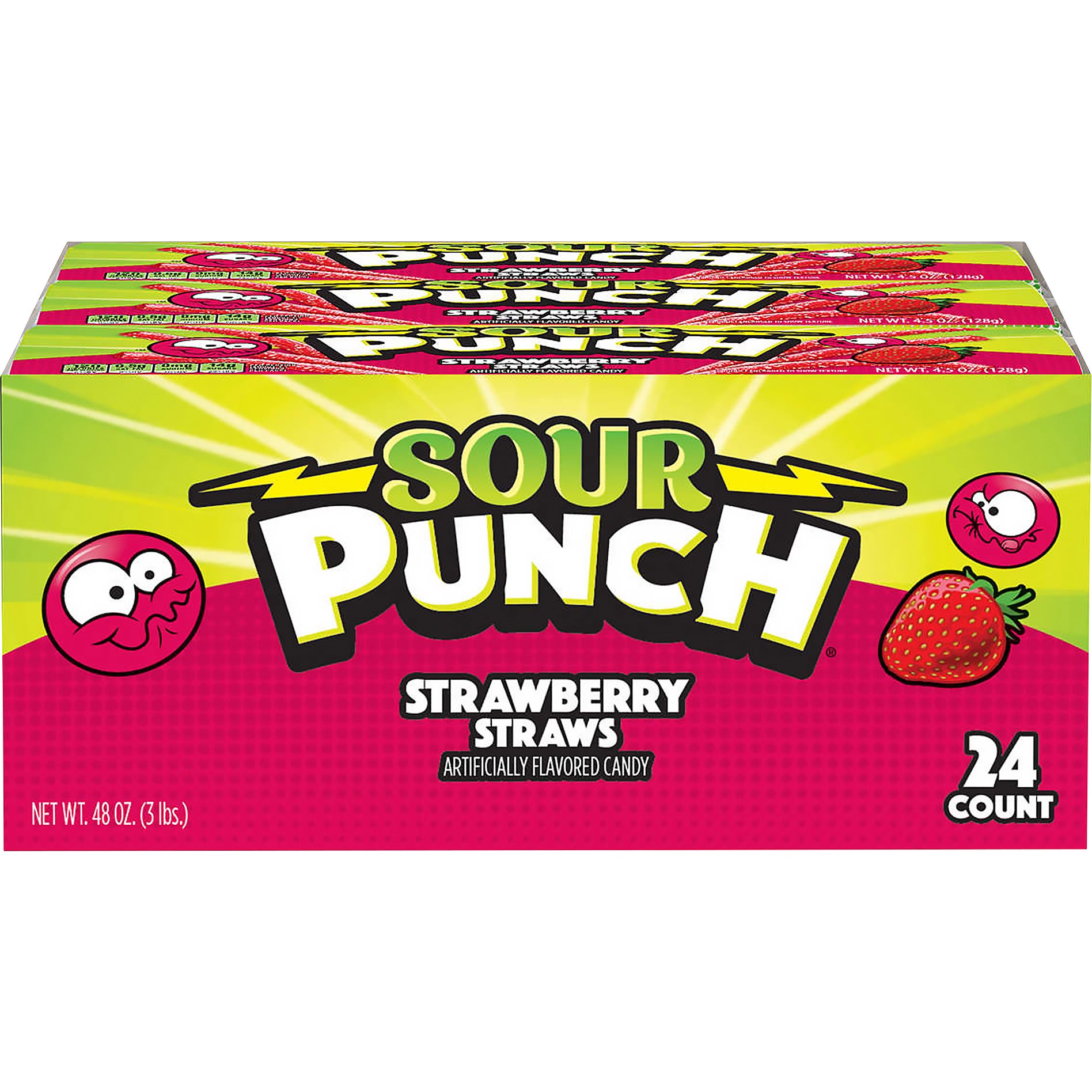 Sour Punch Straws, Strawberry, 2 oz, 24-count