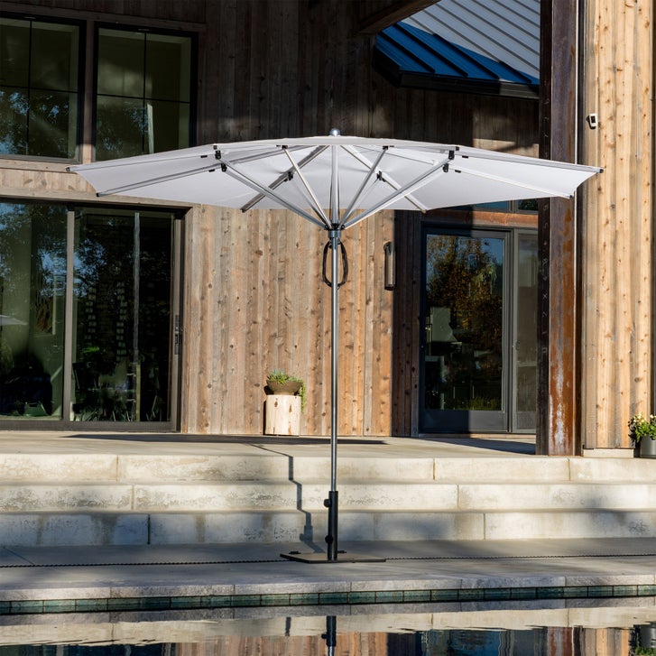 commercial patio umbrellas Galtech 762 6x6' Manual Lift Umbrella, Silver / Natural This umbrella boasts a solid resin hub Commercial Umbrellas | Large Umbrellas