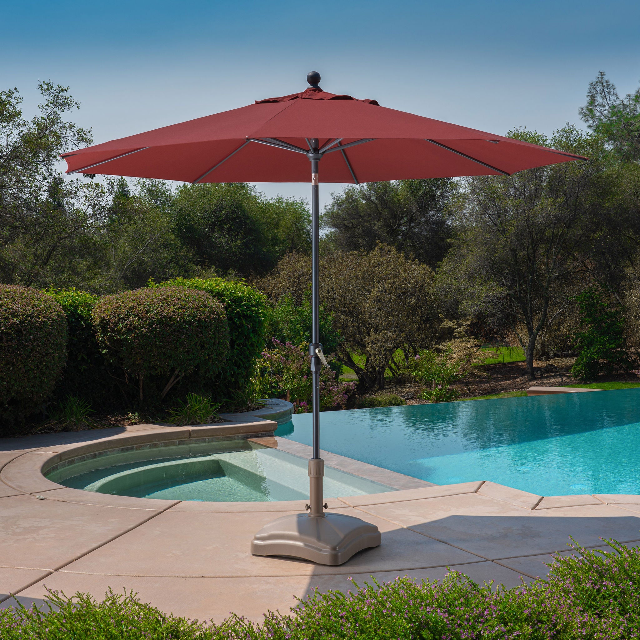 10 foot patio umbrella with auto tilt PatioKingdom 9FT Outdoor Umbrella, Autotilt Dual wind vents add a design feature to your patio 10 ft. Aluminium 3 Tier