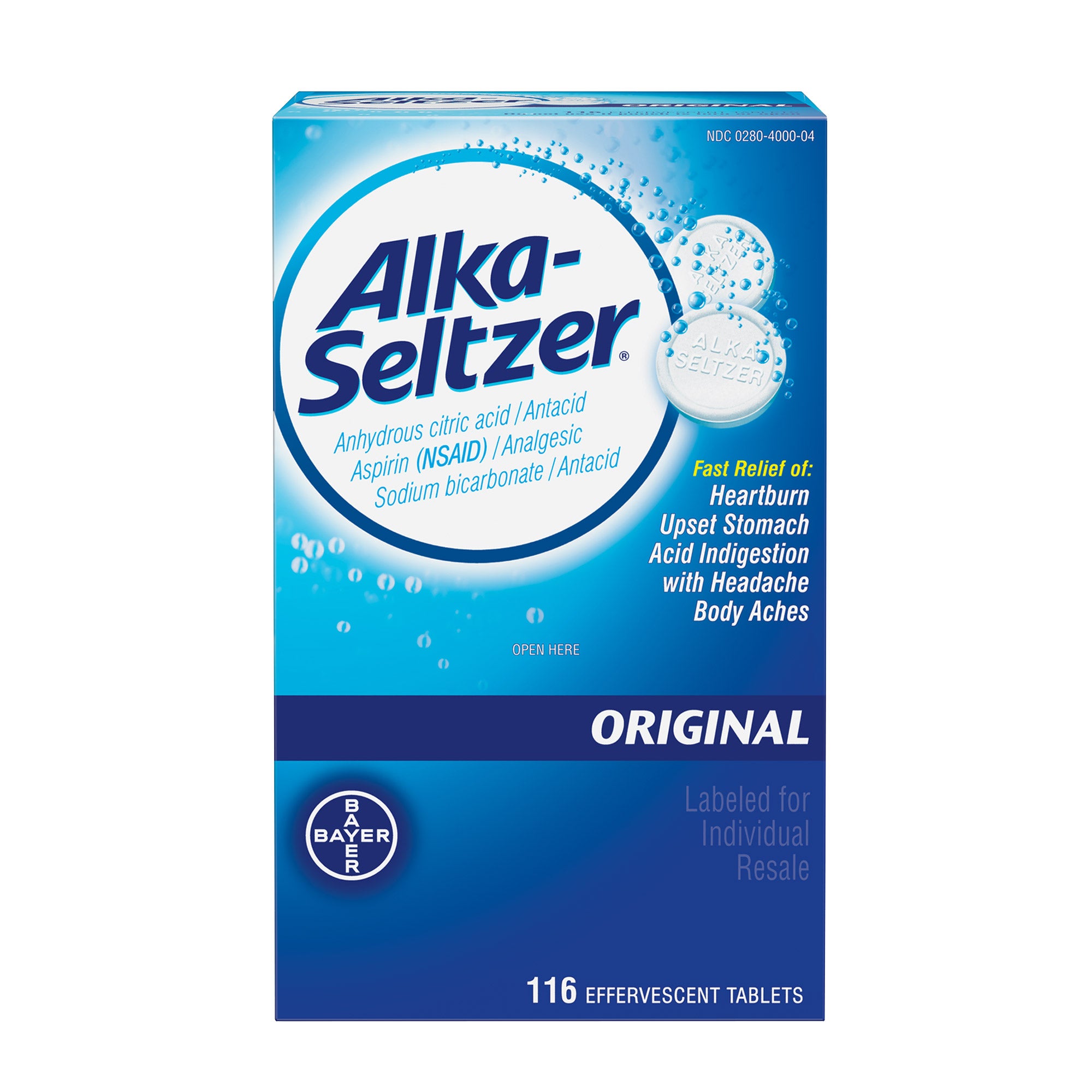 Alka-Seltzer Original, 2 Effervescent Tablets, 58 Pouches | Costco