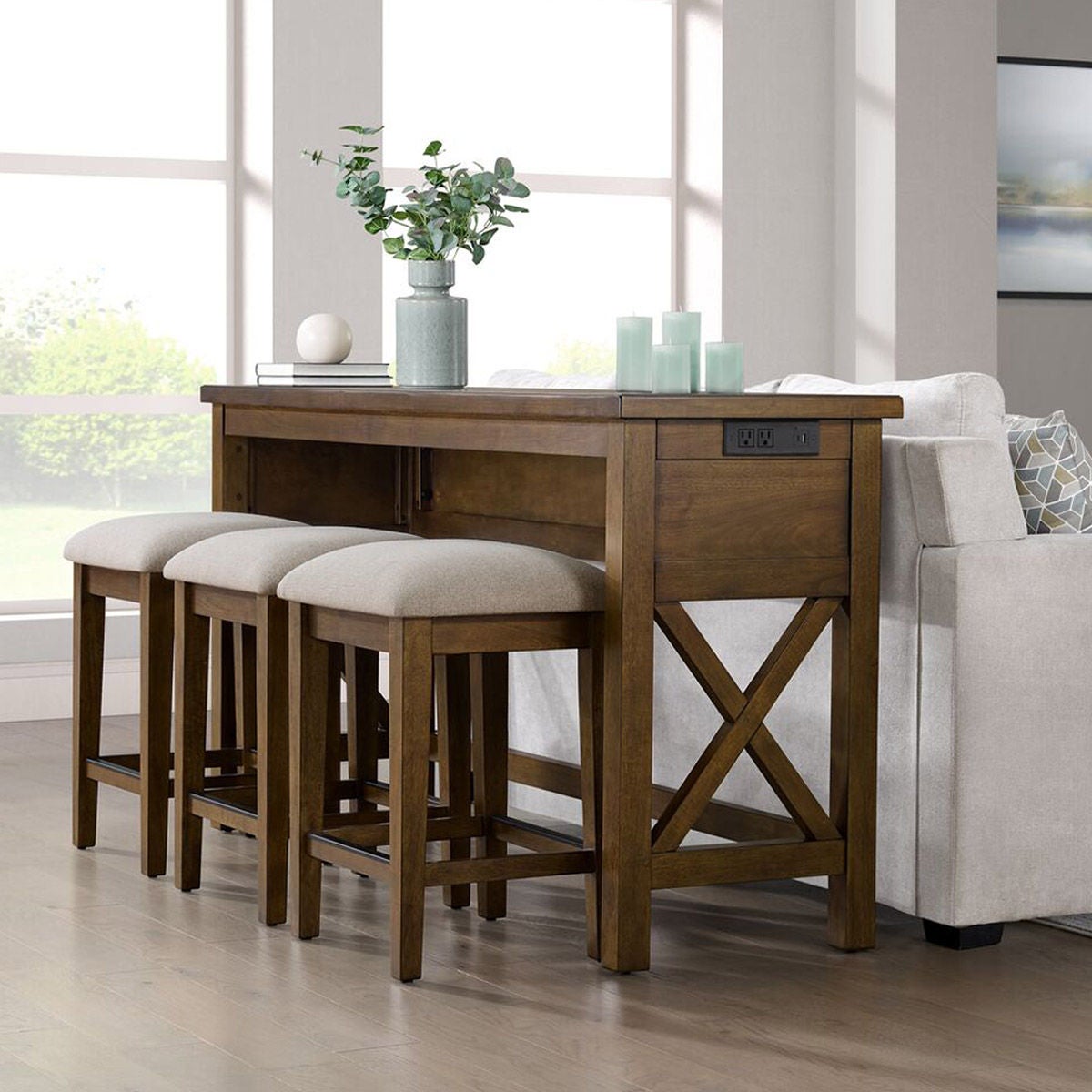 Lathan Sofa Table and 3 Stools