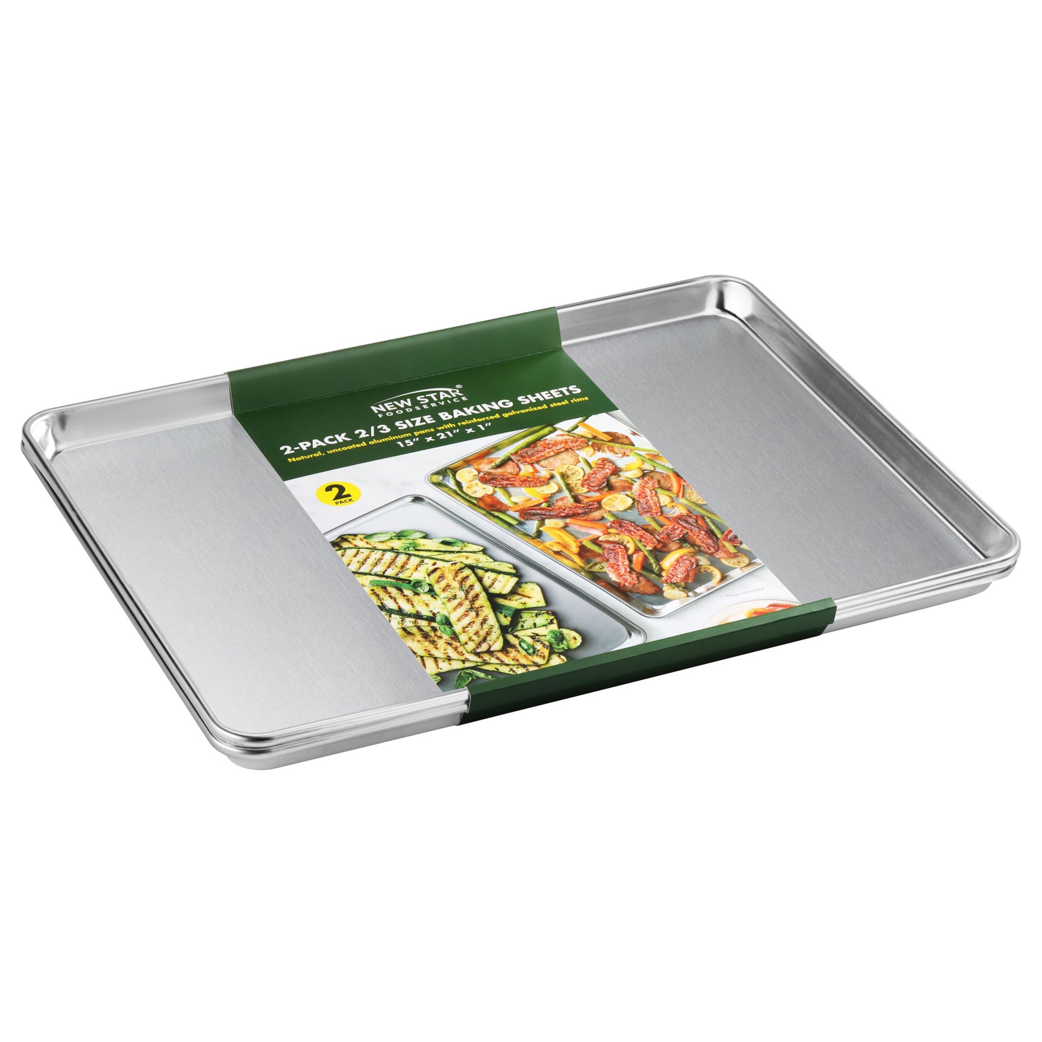 NEW STAR FOODSERVICE 2/3RD SHEET PAN 2PK ALUMINUM 15"X21"