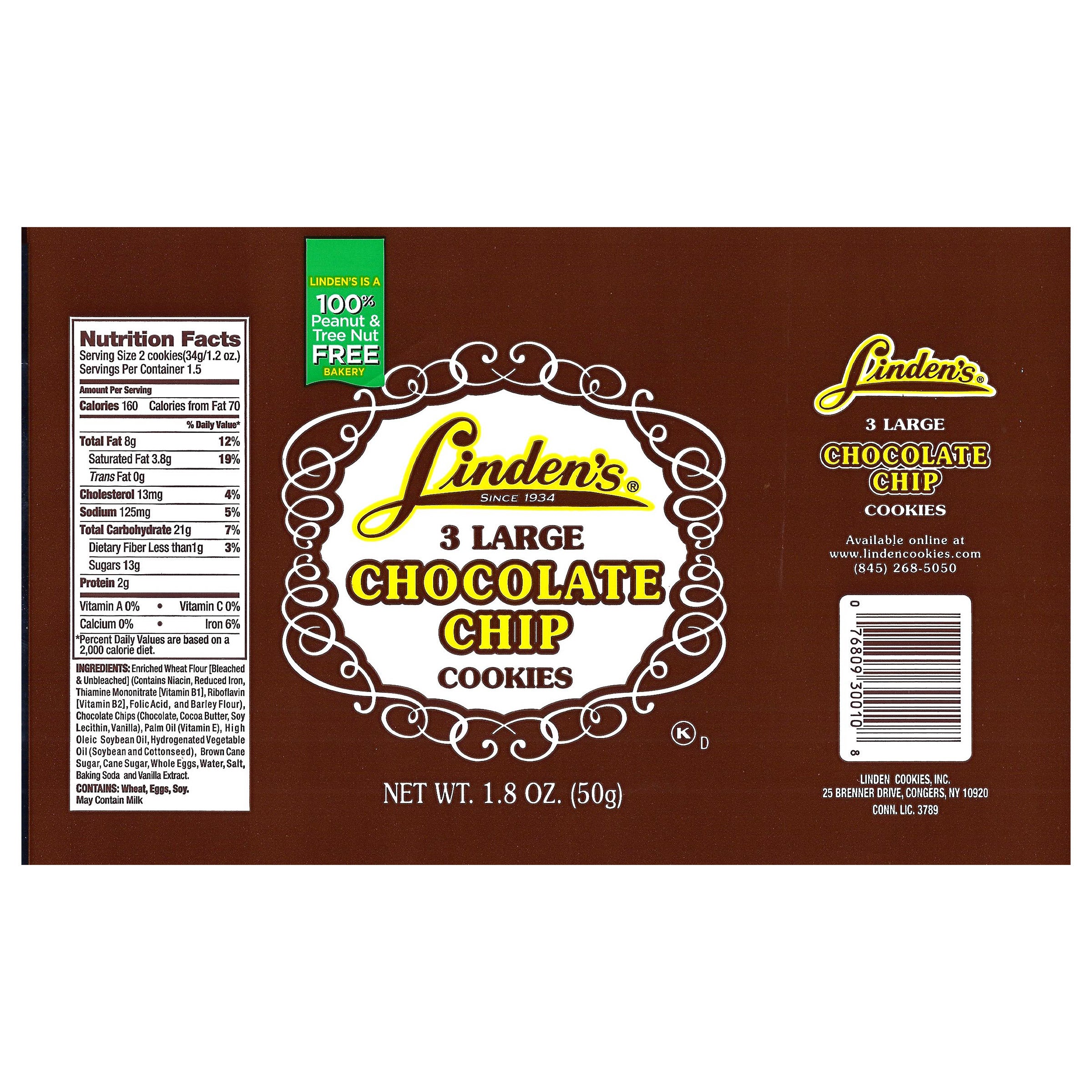 Linden's Chocolate Chip Cookies, 3-count, 18-pack | Costco