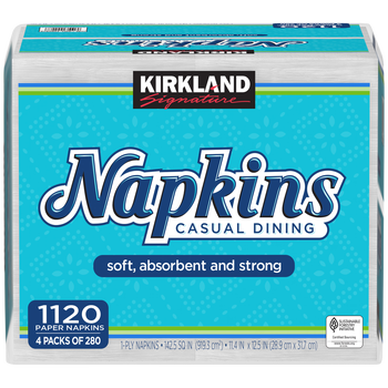 Kirkland Signature Casual Dining Paper Napkins, White, 1120 ct