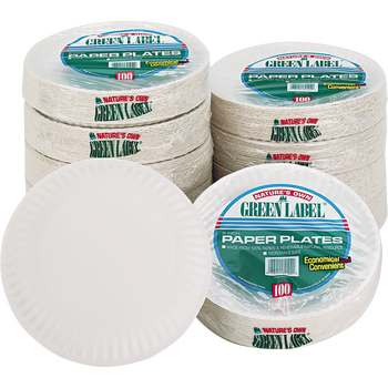 AJM Nature's Own Green Label 9" Paper Plate, White, 1000 ct
