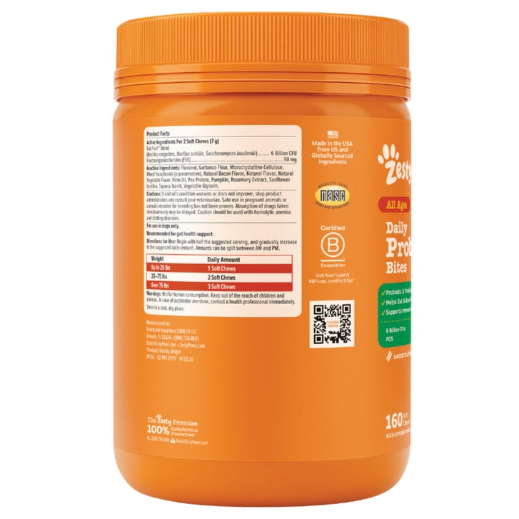 Zesty Paws Probiotic Bites for Dogs, Bacon Flavor, 160-count | Costco