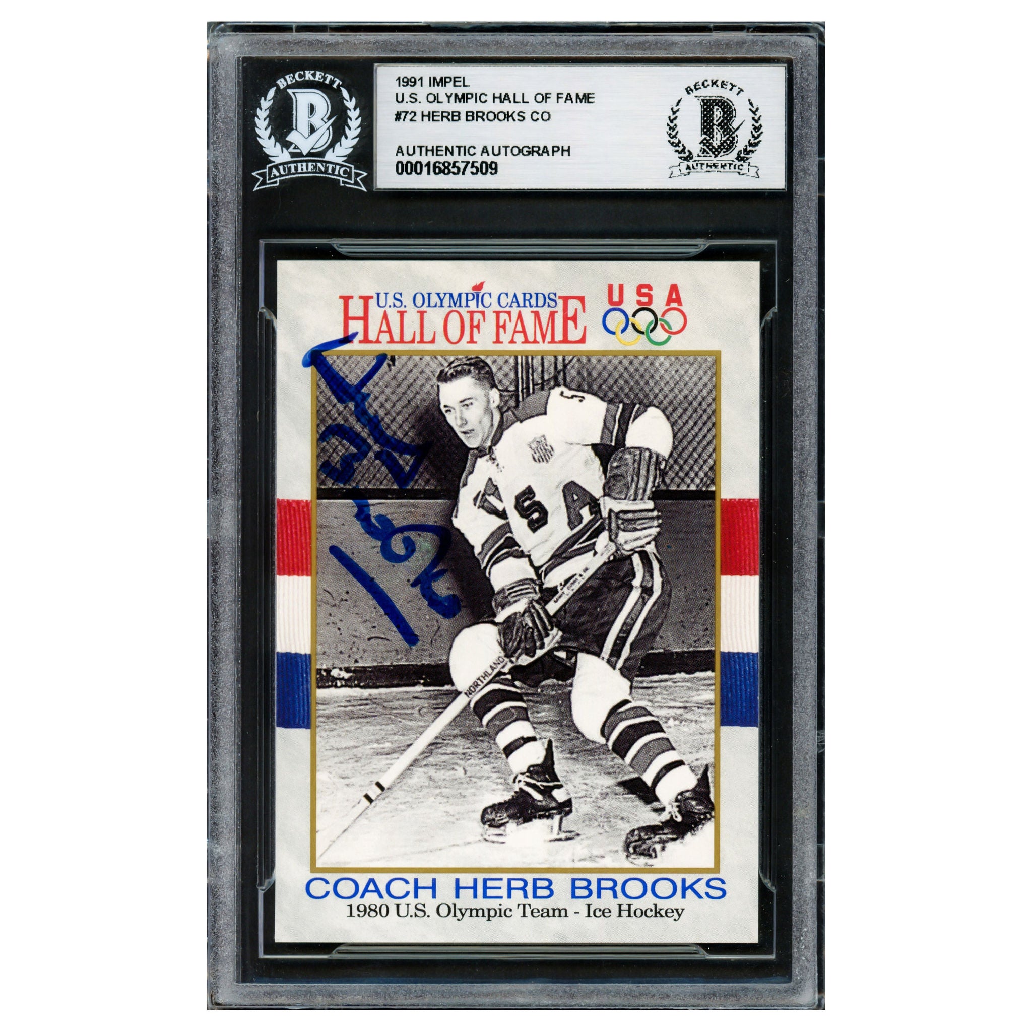 Herb Brooks Autographed 1991 Impel Card #72 1980 Team USA Beckett