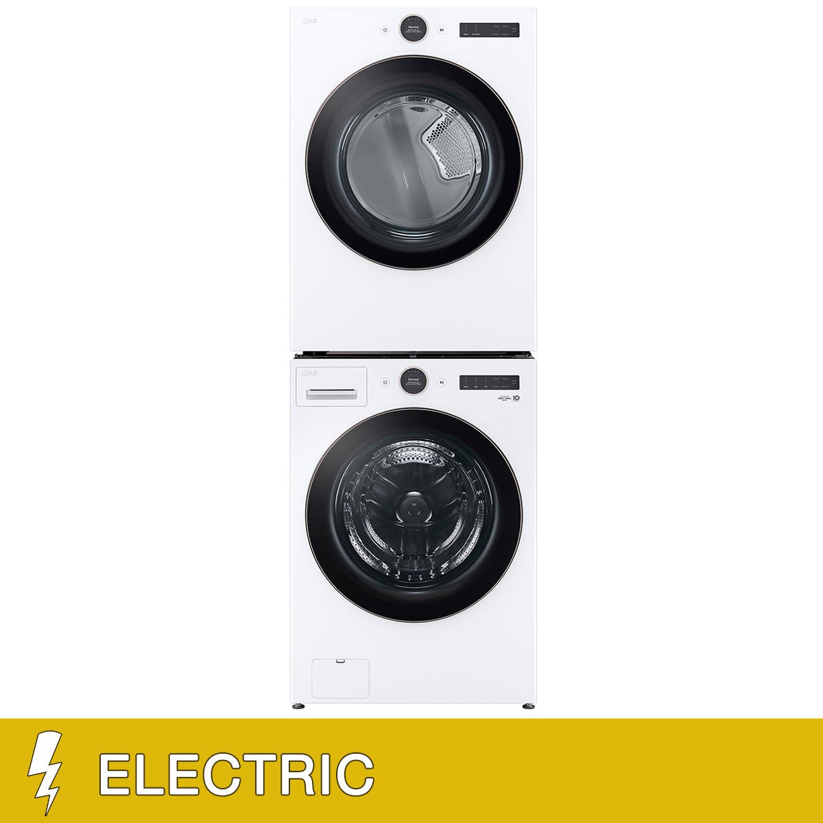 LG 5.0 cu. ft. Mega Capacity Smart Front Load Washer with TurboWash 360 and 7.4 cu. ft. ELECTRIC Dryer with AI Sensor Dry and TurboSteam with Stacking Kit