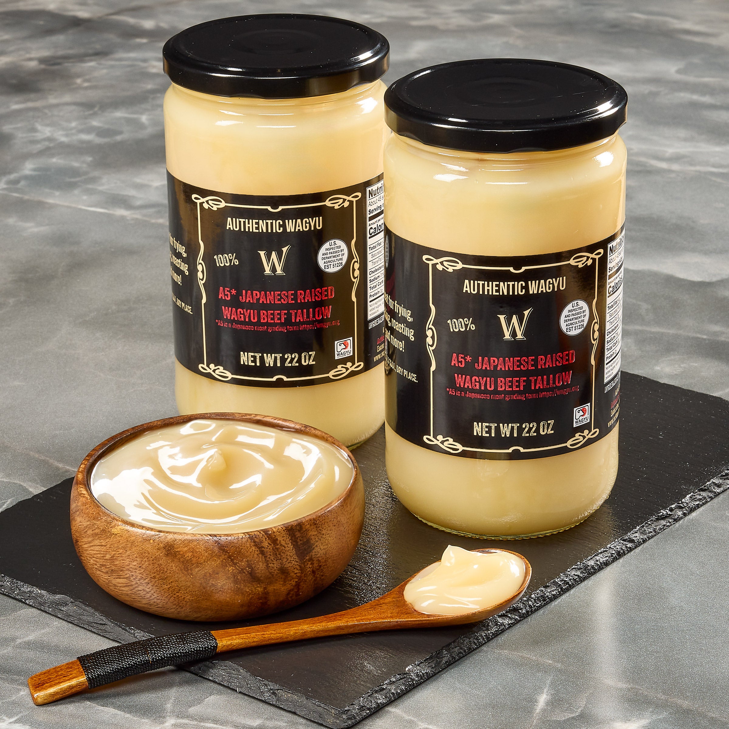 Authentic Wagyu Japanese A5, Wagyu Beef Tallow, 2-22oz Jars, 2.75 lbs. Total, 2-pack