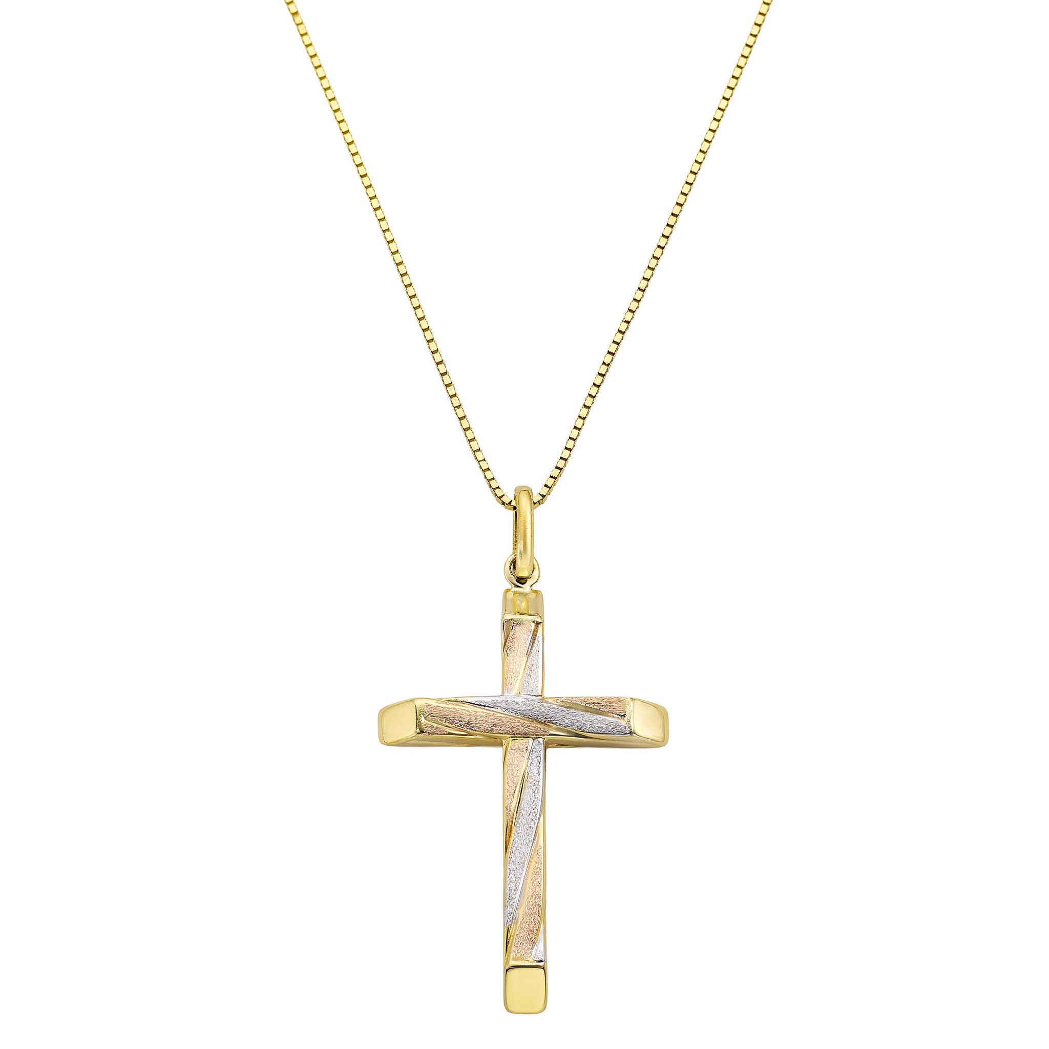 Diamond Cut Cross Pendant in Three Tone Gold | Costco