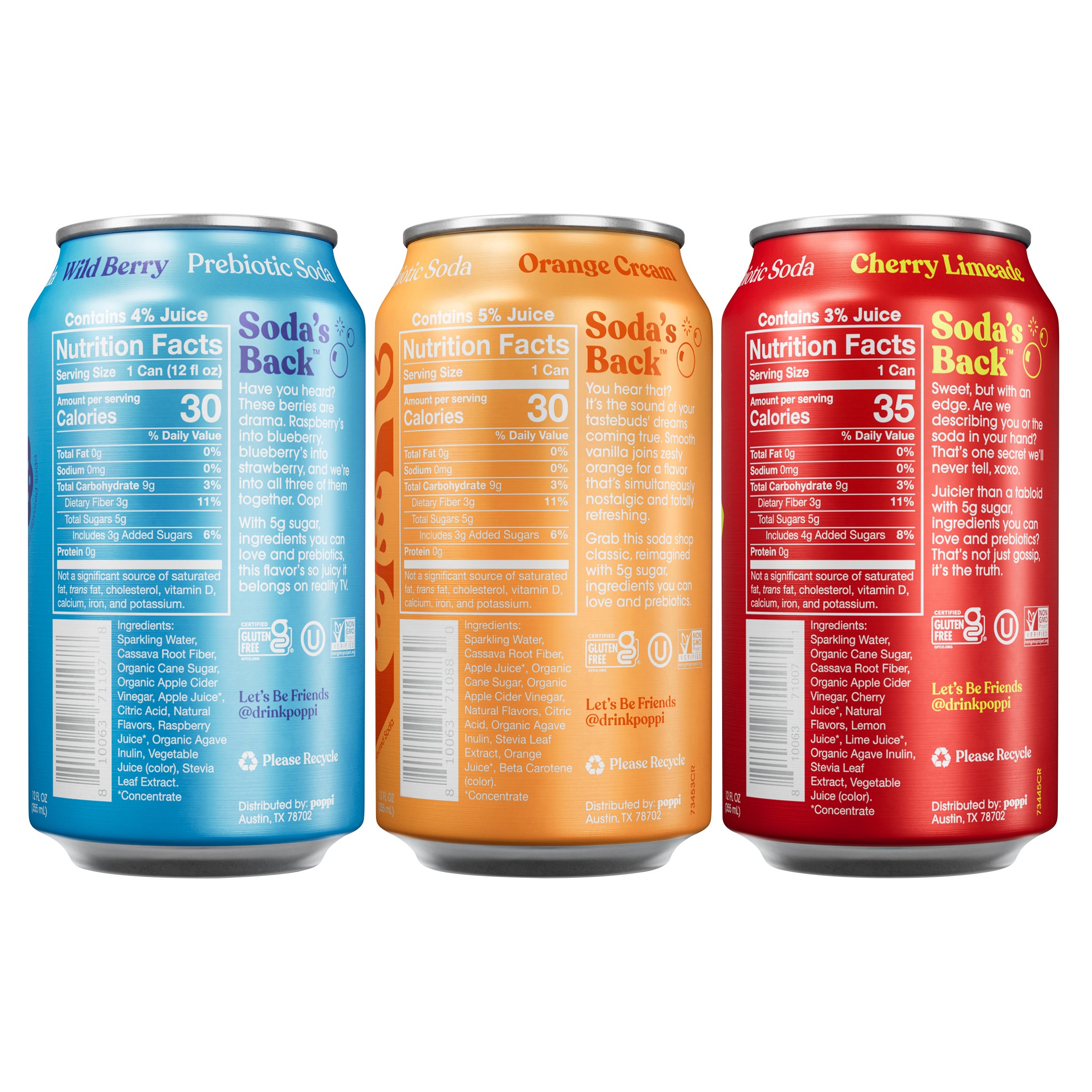 poppi Prebiotic Soda, Variety Pack, 12 fl oz, 18 ct | Costco