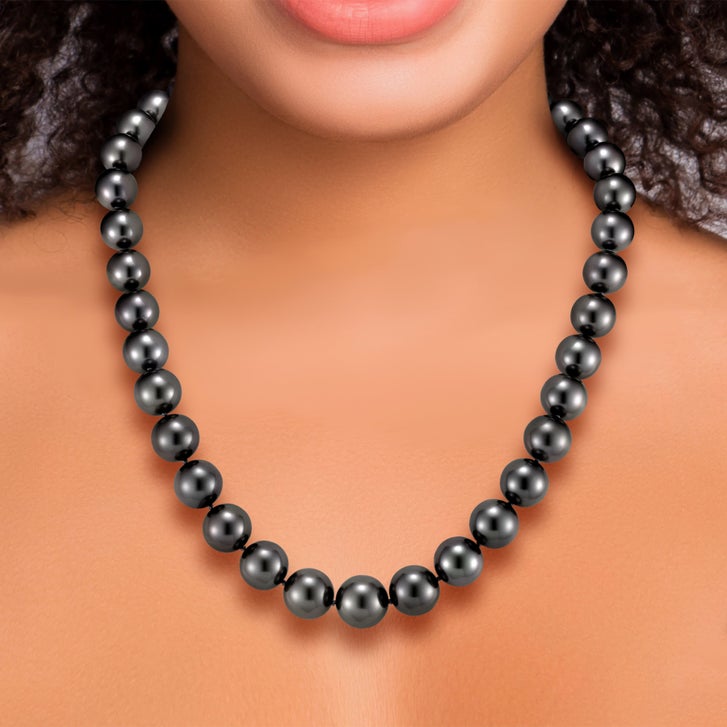 Tahitian Cultured 11-13.5mm Pearl Strand With 18kt White Gold
