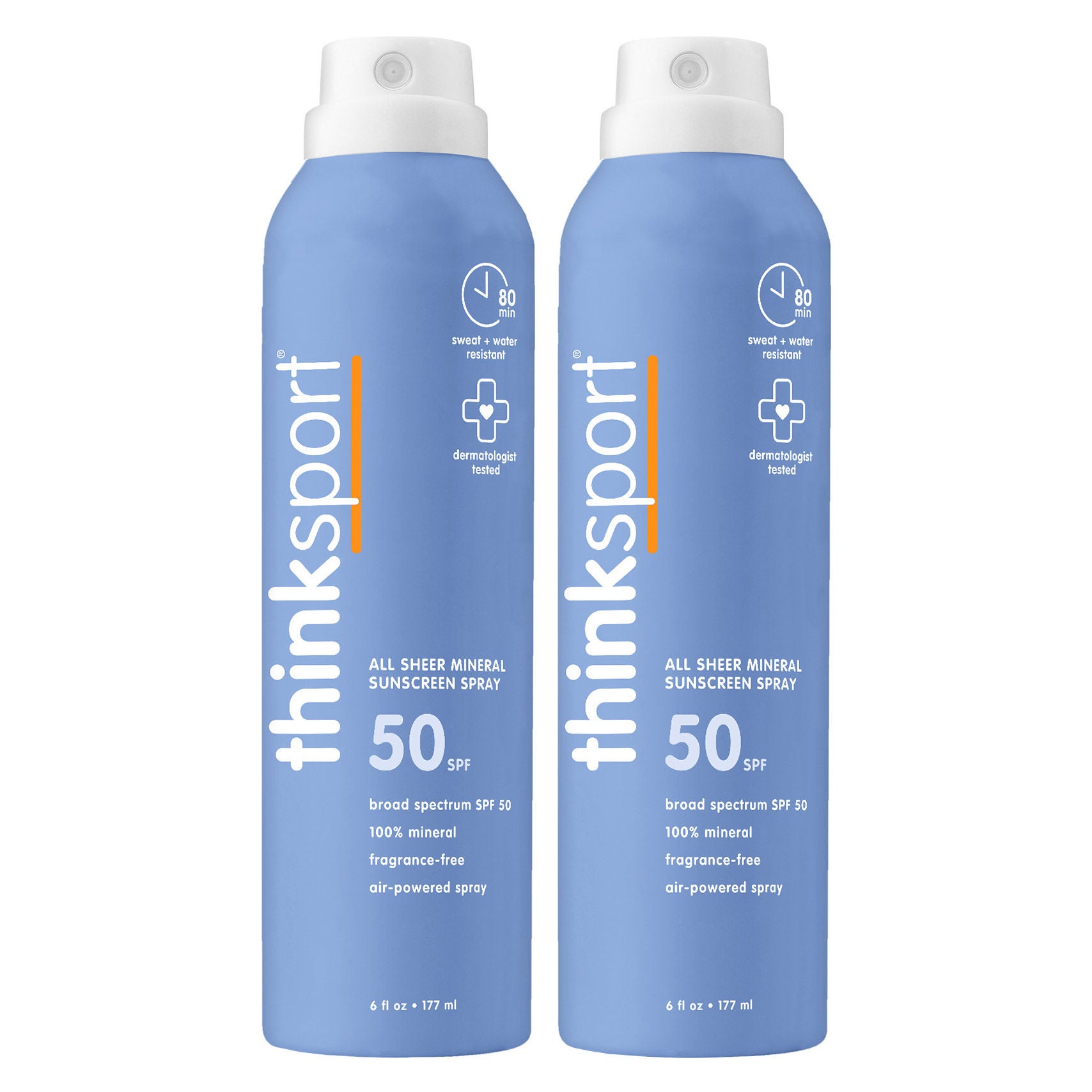 Thinksport All Sheer Mineral Sunscreen Spray SPF 50+, 6 oz, 2-pack