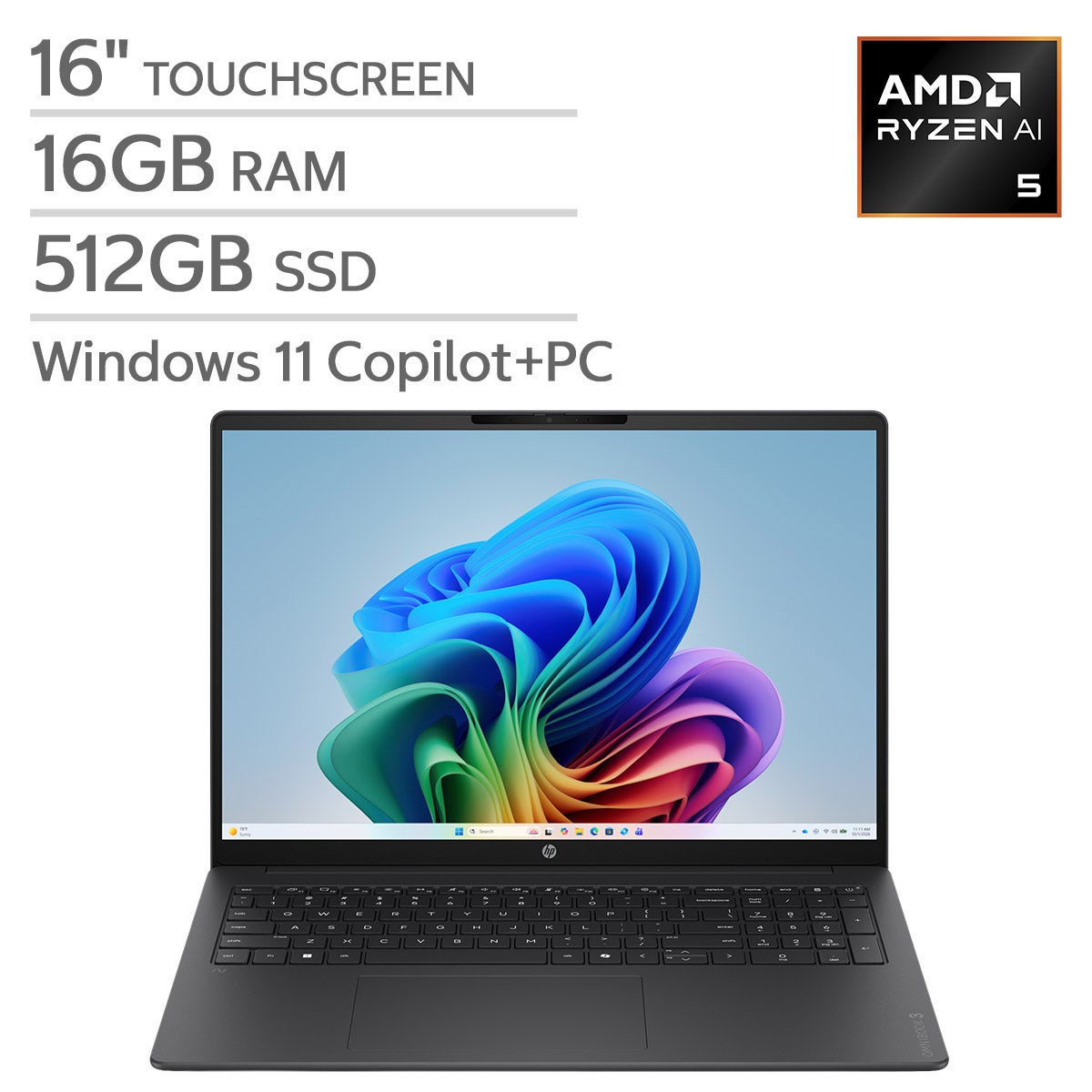 HP OmniBook 3 16" Touchscreen Laptop — AMD Ryzen AI 5 330 — Copilot+ PC