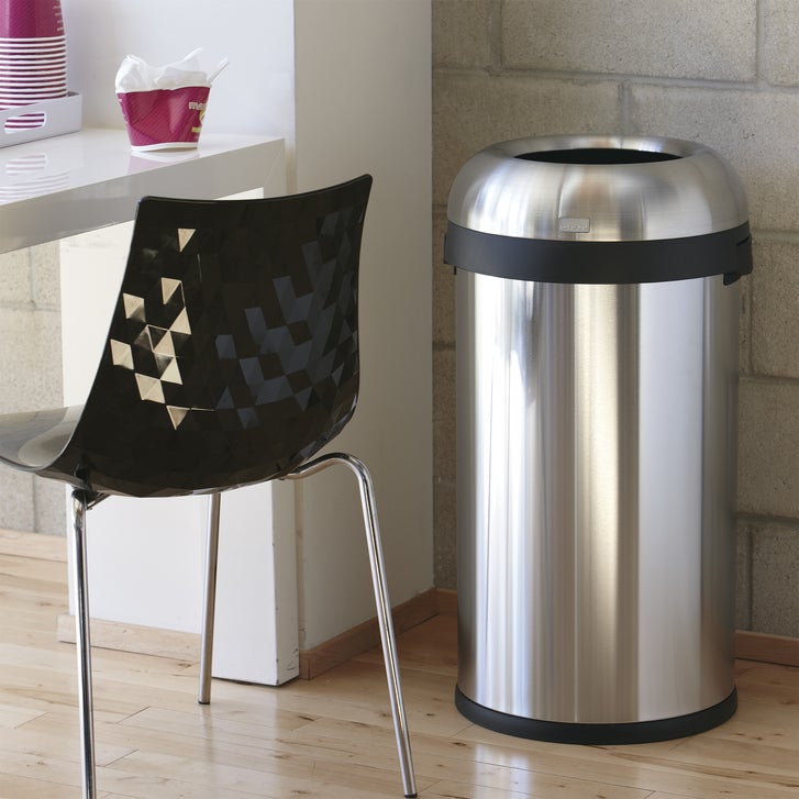 Simplehuman Bullet Open Top Trash Can, 60 Liter, Stainless Steel