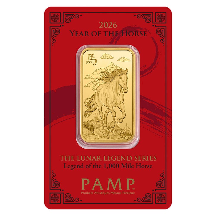 1 oz Gold Bar PAMP Lunar Legends 1,000 Mile Horse (New in Assay