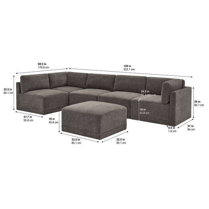 Thomasville Fallon Modular Sectional 6-piece Gray with Ottoman
