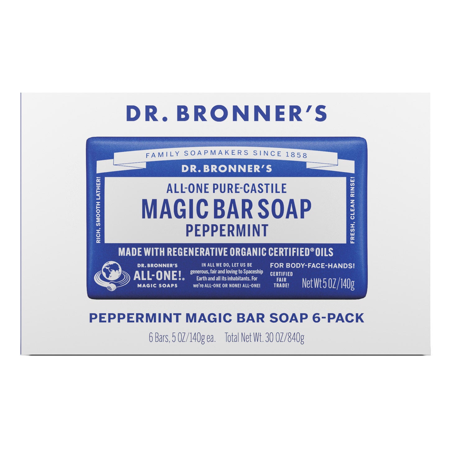 Dr Bronner's Pure Castille Peppermint Bar Soap, 6-pack | Costco